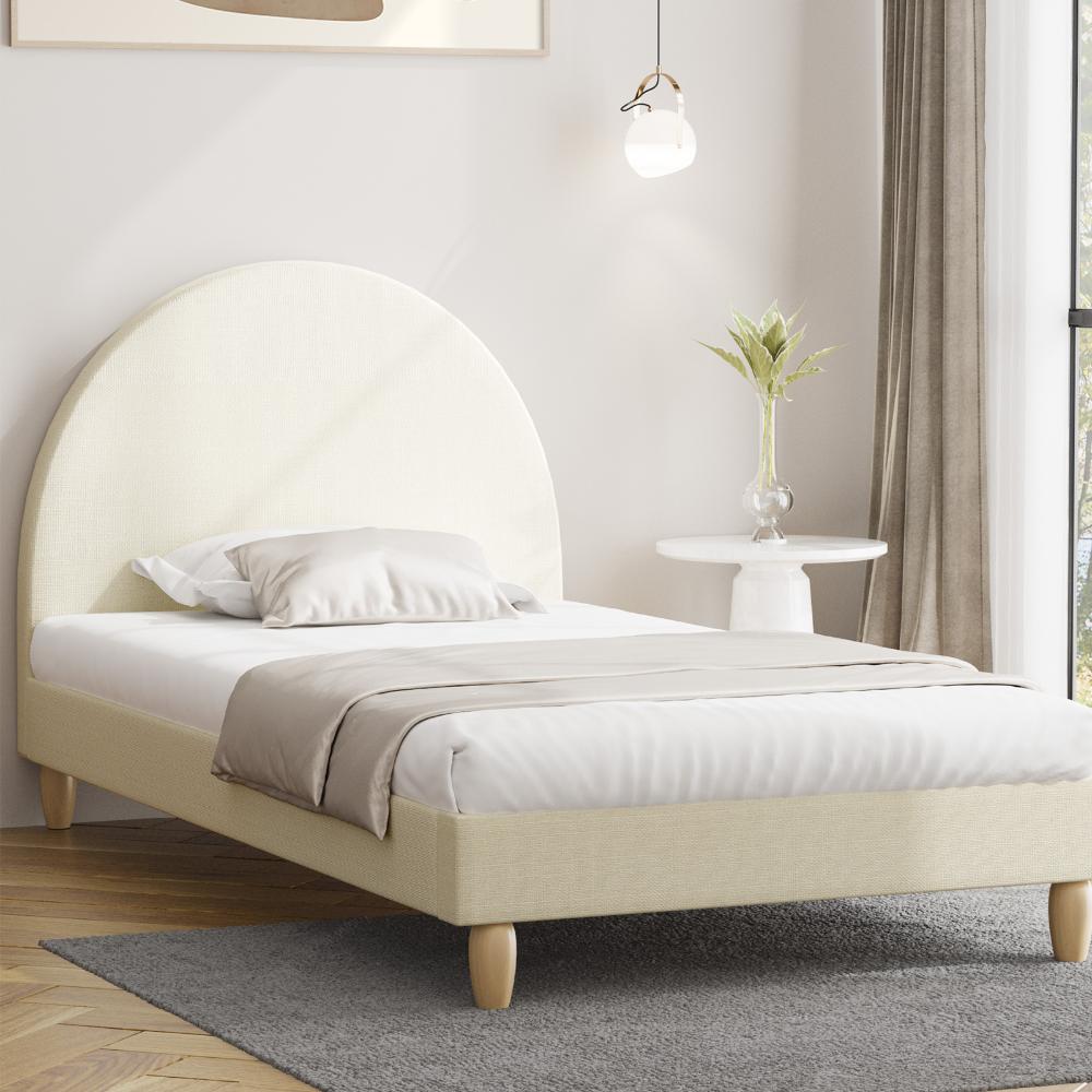 Oikiture Bed Frame Single Size Arched Beds Platform Beige Fabric-Bed Frames-PEROZ Accessories