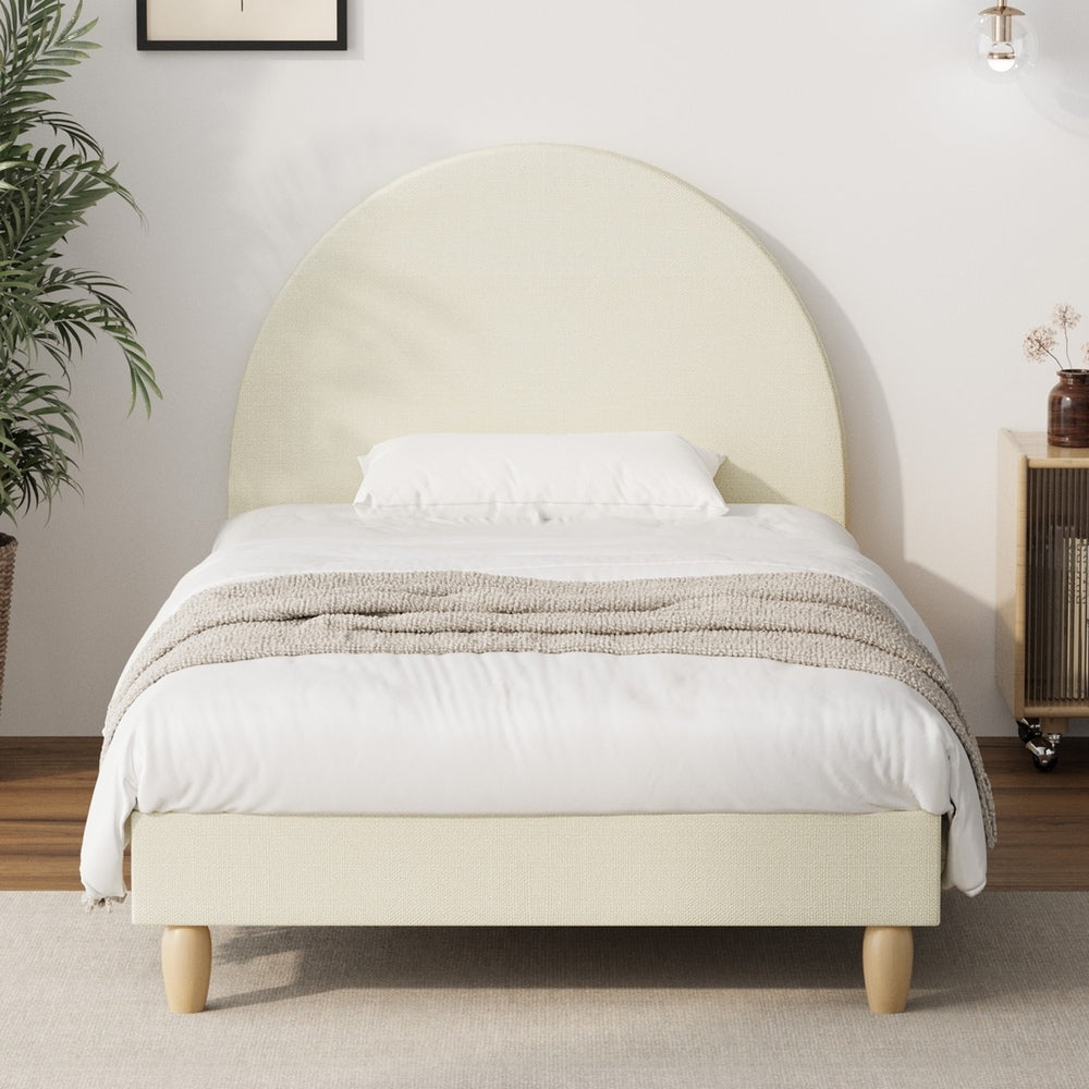 Oikiture Bed Frame Single Size Arched Beds Platform Beige Fabric-Bed Frames-PEROZ Accessories