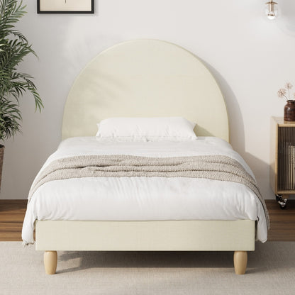 Oikiture Bed Frame Single Size Arched Beds Platform Beige Fabric-Bed Frames-PEROZ Accessories