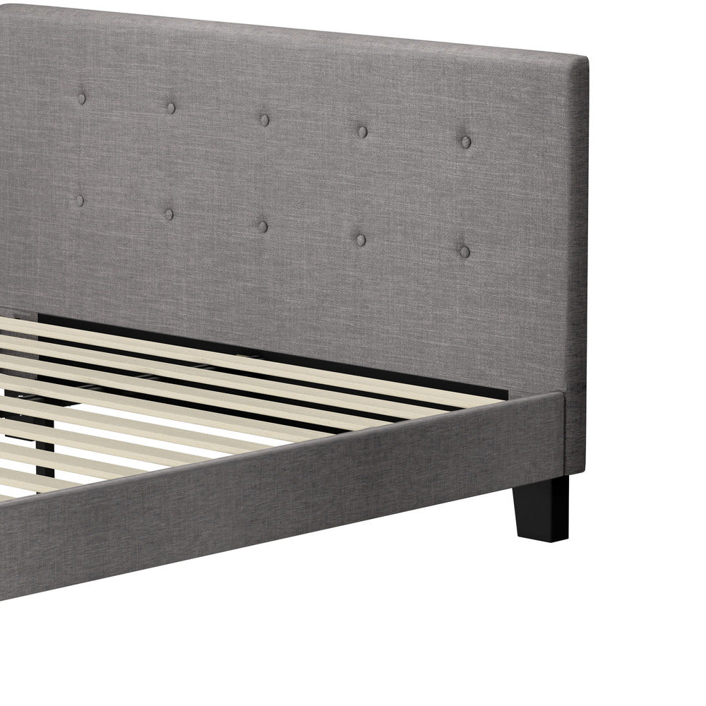 Oikiture Bed Frame Double Size Wooden Fabric Grey-Bed Frames-PEROZ Accessories