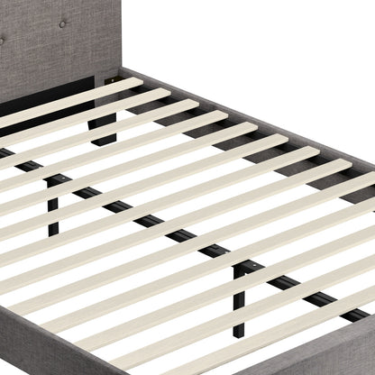 Oikiture Bed Frame Double Size Wooden Fabric Grey-Bed Frames-PEROZ Accessories