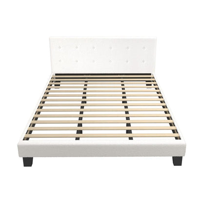 Oikiture Bed Frame King Size White Boucle-Bed Frames-PEROZ Accessories