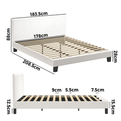 Oikiture Bed Frame King Size White Boucle-Bed Frames-PEROZ Accessories