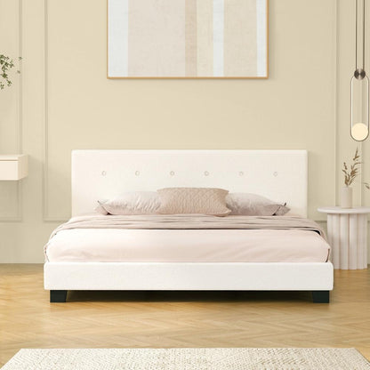 Oikiture Bed Frame King Size White Boucle-Bed Frames-PEROZ Accessories