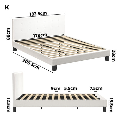Oikiture Bed Frame King Size White Boucle-Bed Frames-PEROZ Accessories