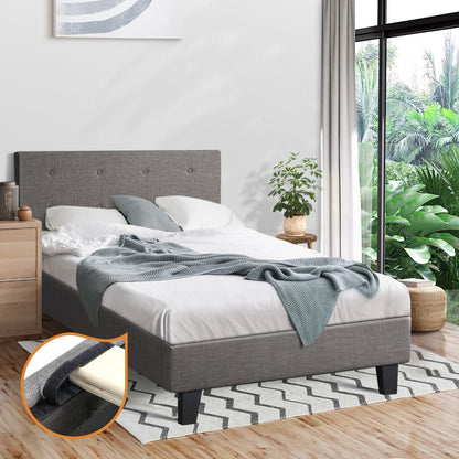 Oikiture Bed Frame King Single Wooden Fabric Grey-Bed Frames-PEROZ Accessories