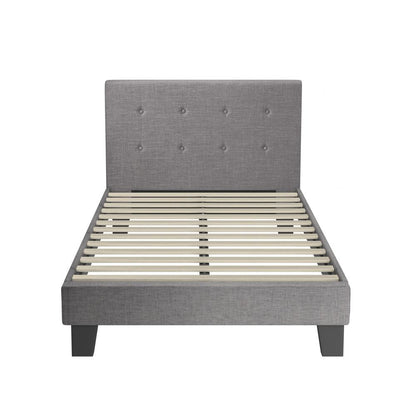 Oikiture Bed Frame King Single Wooden Fabric Grey-Bed Frames-PEROZ Accessories