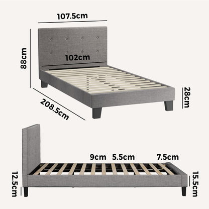 Oikiture Bed Frame King Single Wooden Fabric Grey-Bed Frames-PEROZ Accessories