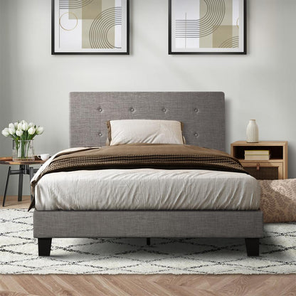 Oikiture Bed Frame King Single Wooden Fabric Grey-Bed Frames-PEROZ Accessories