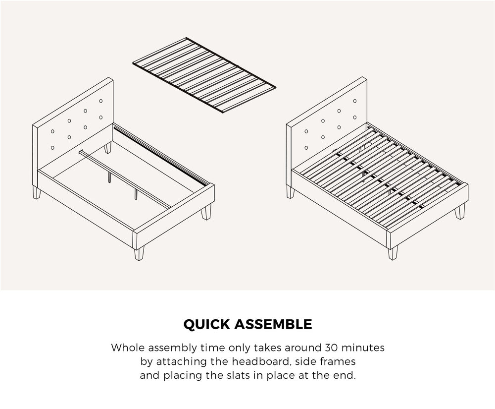 Oikiture Bed Frame King Single Wooden Fabric Grey-Bed Frames-PEROZ Accessories