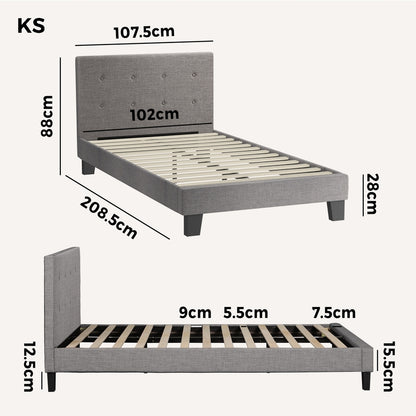 Oikiture Bed Frame King Single Wooden Fabric Grey-Bed Frames-PEROZ Accessories