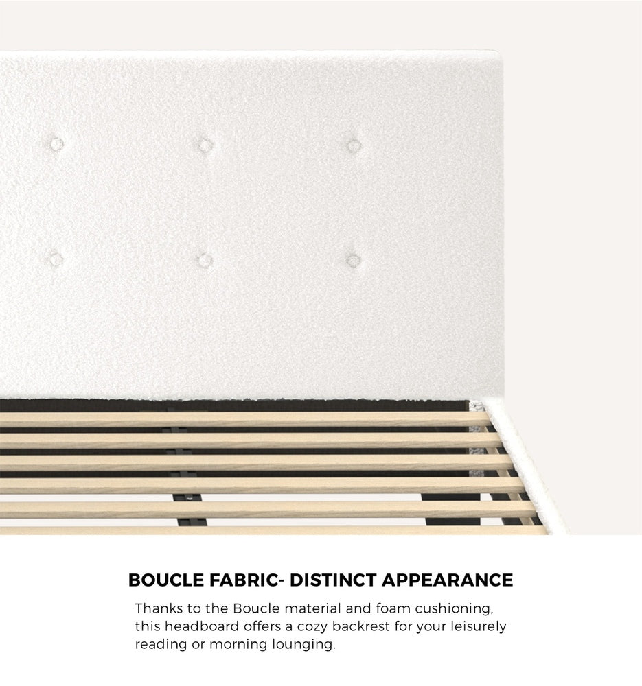 Oikiture Bed Frame King Single White Boucle-Bed Frames-PEROZ Accessories