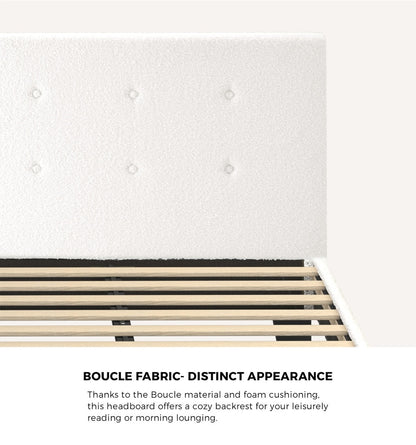 Oikiture Bed Frame King Single White Boucle-Bed Frames-PEROZ Accessories