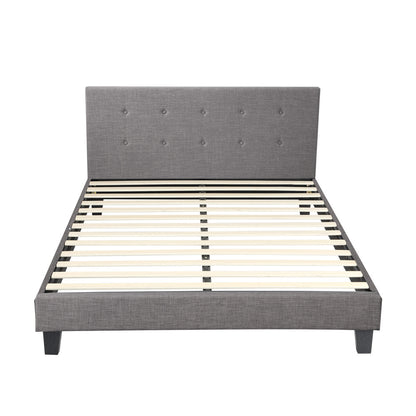 Oikiture Bed Frame Queen Size Wooden Fabric Grey-Bed Frames-PEROZ Accessories