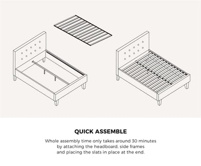 Oikiture Bed Frame Queen Size Wooden Fabric Grey-Bed Frames-PEROZ Accessories