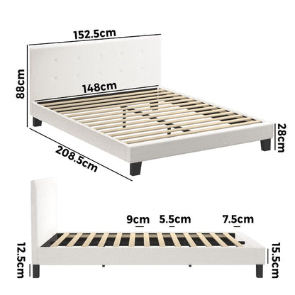 Oikiture Bed Frame Queen Size White Boucle-Bed Frames-PEROZ Accessories