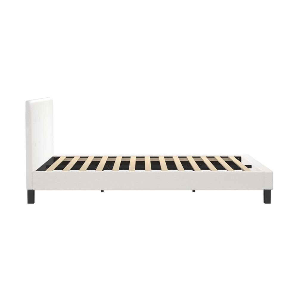 Oikiture Bed Frame Queen Size White Boucle-Bed Frames-PEROZ Accessories