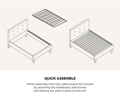 Oikiture Bed Frame Single Size Wooden Fabric Grey-Bed Frames-PEROZ Accessories