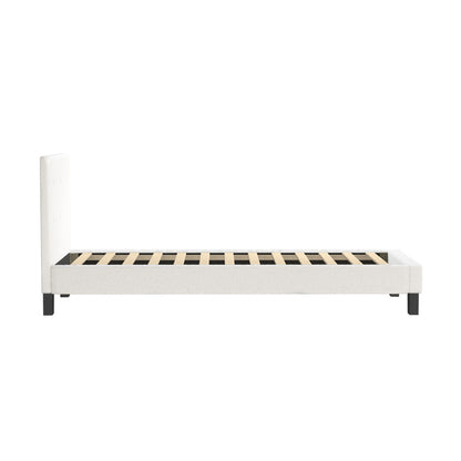 Oikiture Bed Frame Single Size White Boucle-Bed Frames-PEROZ Accessories