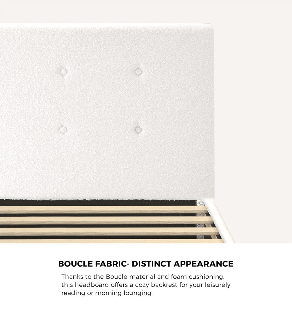Oikiture Bed Frame Single Size White Boucle-Bed Frames-PEROZ Accessories