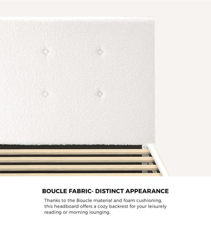 Oikiture Bed Frame Single Size White Boucle-Bed Frames-PEROZ Accessories