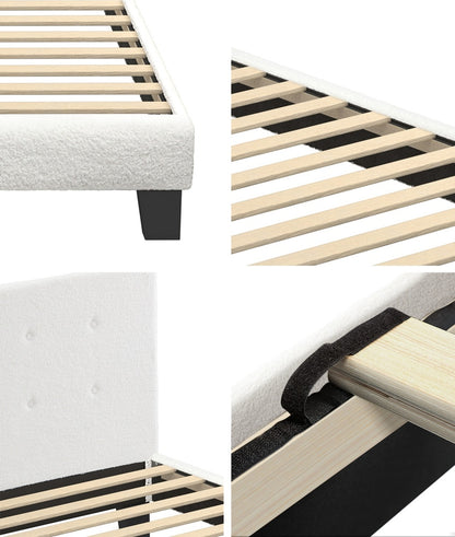 Oikiture Bed Frame Single Size White Boucle-Bed Frames-PEROZ Accessories
