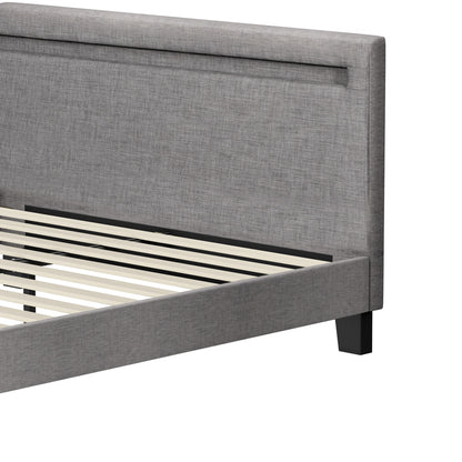Oikiture Bed Frame RGB LED Double Size Mattress Base Platform Wooden Grey Fabric-Bed Frames-PEROZ Accessories