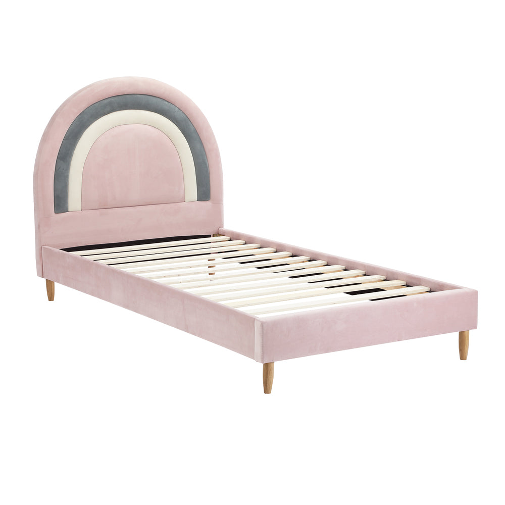 Oikiture Bed Frame Single Size Kids Bed Frame Pink Velvet-Bed Frame-PEROZ Accessories
