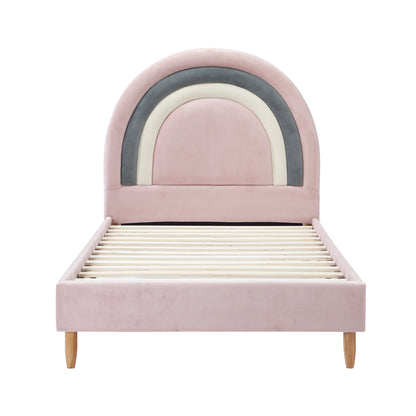 Oikiture Bed Frame Single Size Kids Bed Frame Pink Velvet-Bed Frame-PEROZ Accessories