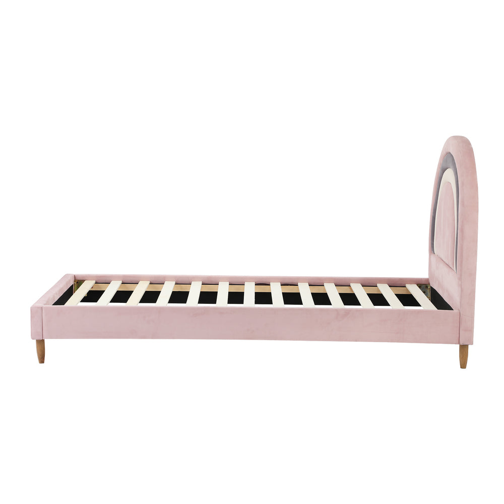 Oikiture Bed Frame Single Size Kids Bed Frame Pink Velvet-Bed Frame-PEROZ Accessories