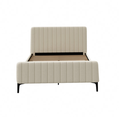 Oikiture Double Size Bed Frame Velvet Fabric Beige-Bed Frames-PEROZ Accessories