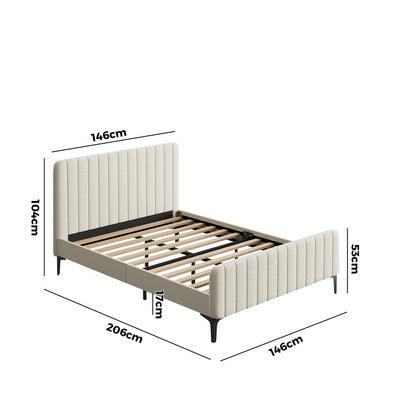 Oikiture Double Size Bed Frame Velvet Fabric Beige-Bed Frames-PEROZ Accessories