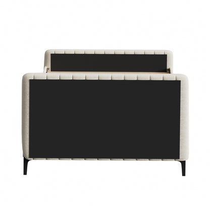 Oikiture Double Size Bed Frame Velvet Fabric Beige-Bed Frames-PEROZ Accessories