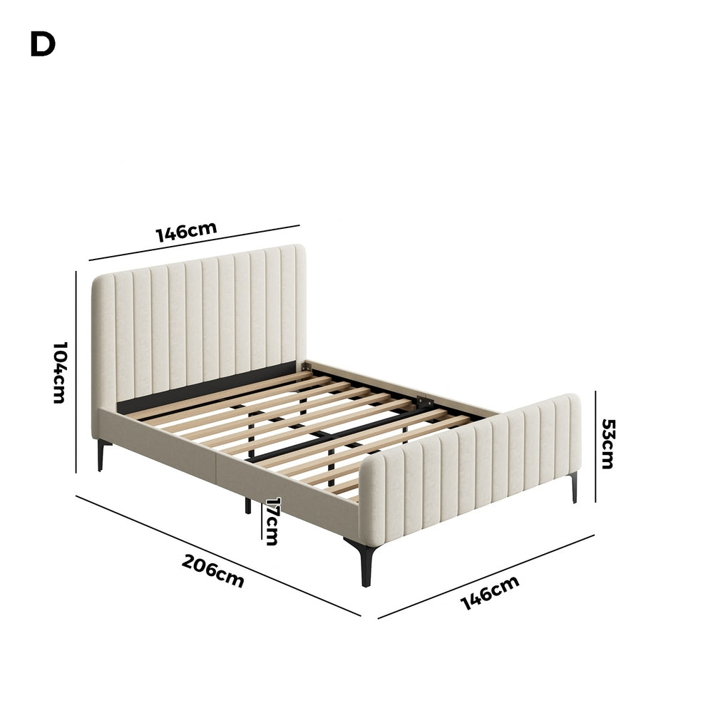 Oikiture Double Size Bed Frame Velvet Fabric Beige-Bed Frames-PEROZ Accessories