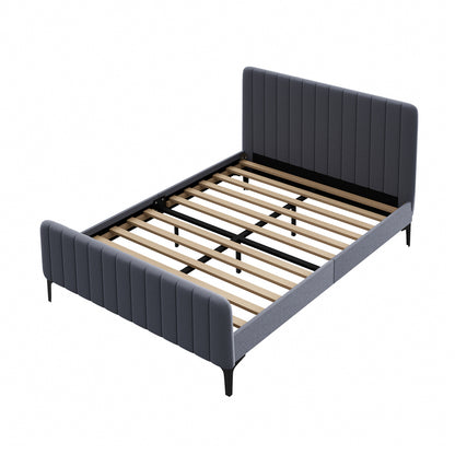 Oikiture Bed Frame Double Size Beds Platform Velvet Fabric Grey-Bed Frames-PEROZ Accessories