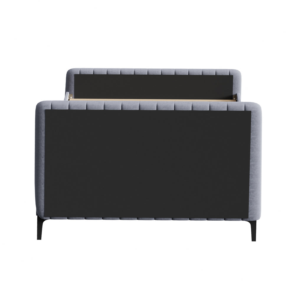 Oikiture Bed Frame Double Size Beds Platform Velvet Fabric Grey-Bed Frames-PEROZ Accessories