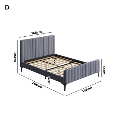 Oikiture Bed Frame Double Size Beds Platform Velvet Fabric Grey-Bed Frames-PEROZ Accessories
