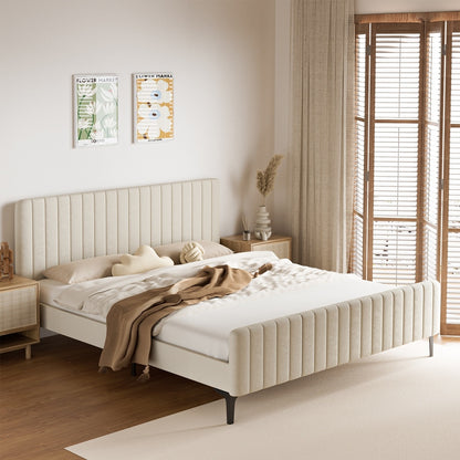 Oikiture King Size Bed Frame Velvet Fabric Beige-Bed Frames-PEROZ Accessories