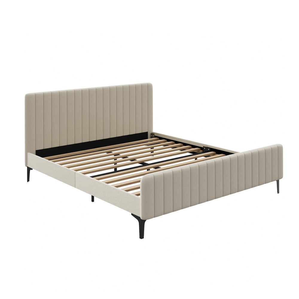 Oikiture King Size Bed Frame Velvet Fabric Beige-Bed Frames-PEROZ Accessories