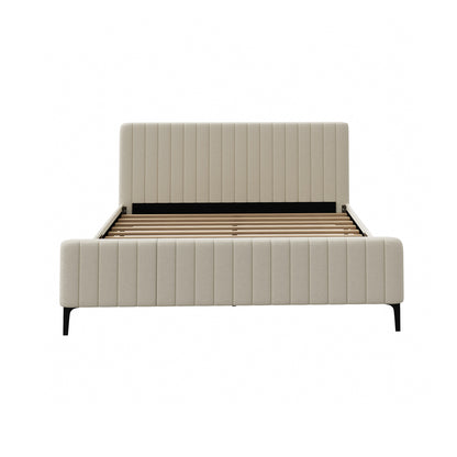 Oikiture King Size Bed Frame Velvet Fabric Beige-Bed Frames-PEROZ Accessories