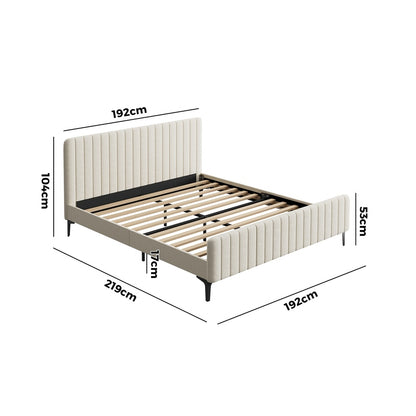 Oikiture King Size Bed Frame Velvet Fabric Beige-Bed Frames-PEROZ Accessories