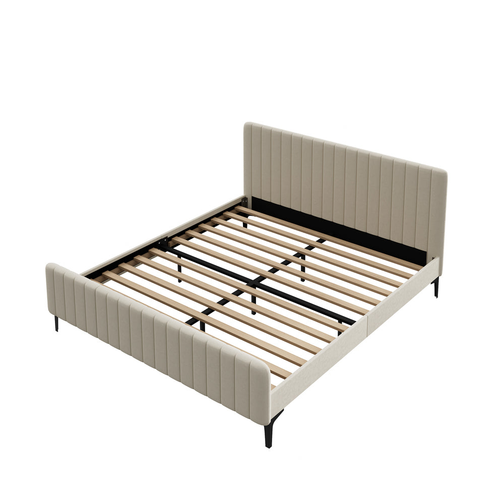 Oikiture King Size Bed Frame Velvet Fabric Beige-Bed Frames-PEROZ Accessories