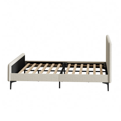 Oikiture King Size Bed Frame Velvet Fabric Beige-Bed Frames-PEROZ Accessories