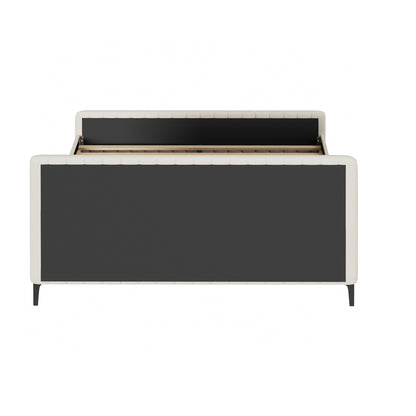 Oikiture King Size Bed Frame Velvet Fabric Beige-Bed Frames-PEROZ Accessories