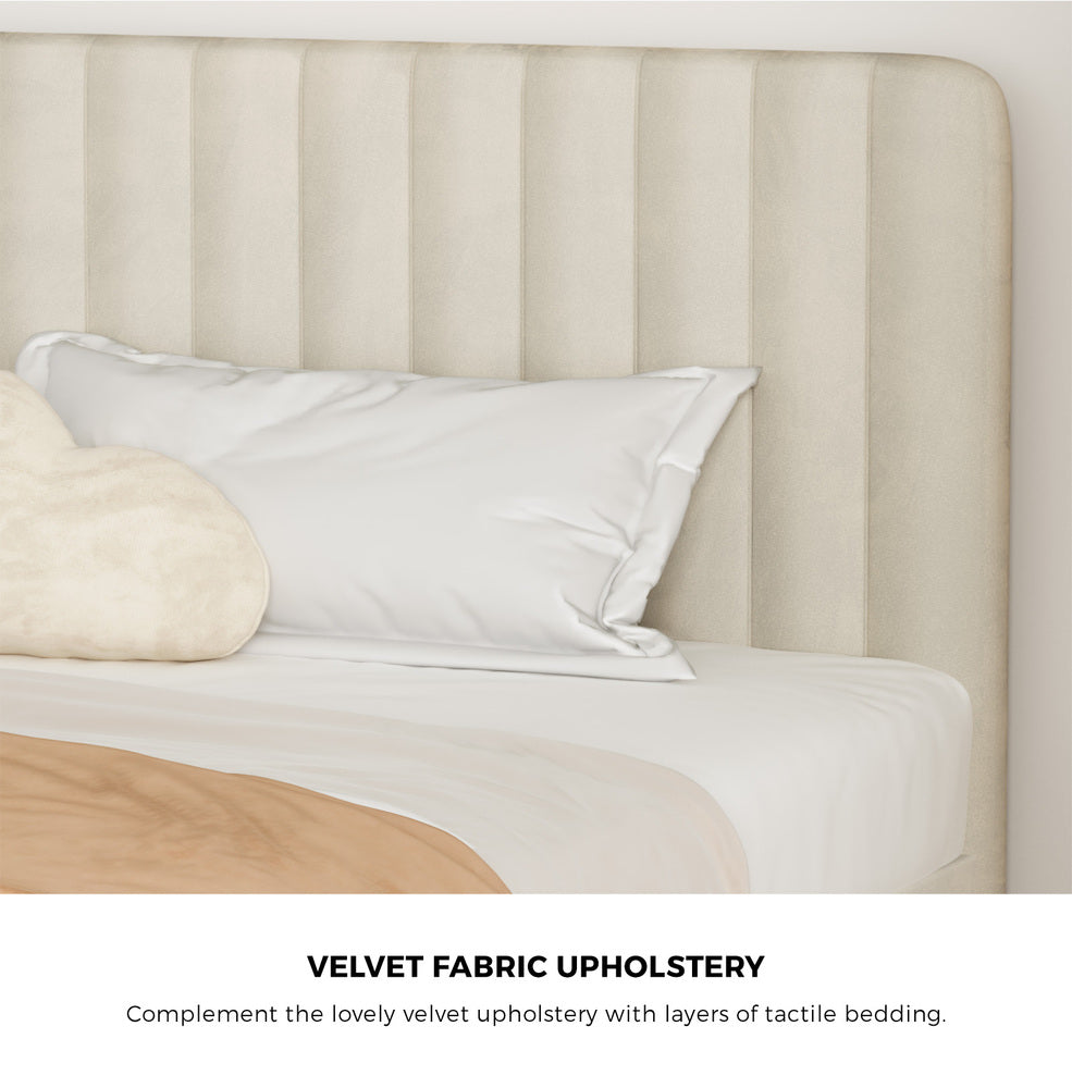 Oikiture King Size Bed Frame Velvet Fabric Beige-Bed Frames-PEROZ Accessories