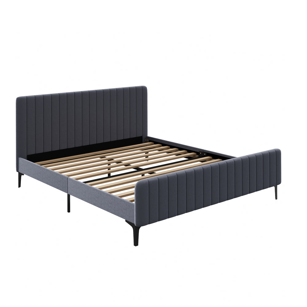 Oikiture Bed Frame King Size Beds Platform Velvet Fabric Grey-Bed Frames-PEROZ Accessories