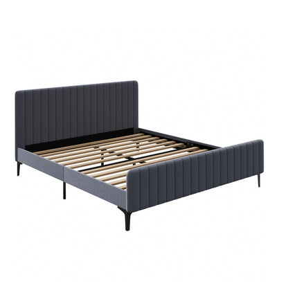 Oikiture Bed Frame King Size Beds Platform Velvet Fabric Grey-Bed Frames-PEROZ Accessories