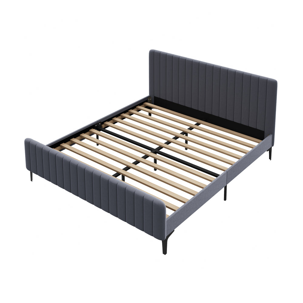 Oikiture Bed Frame King Size Beds Platform Velvet Fabric Grey-Bed Frames-PEROZ Accessories