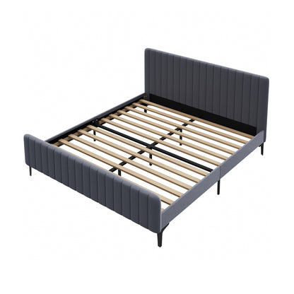 Oikiture Bed Frame King Size Beds Platform Velvet Fabric Grey-Bed Frames-PEROZ Accessories