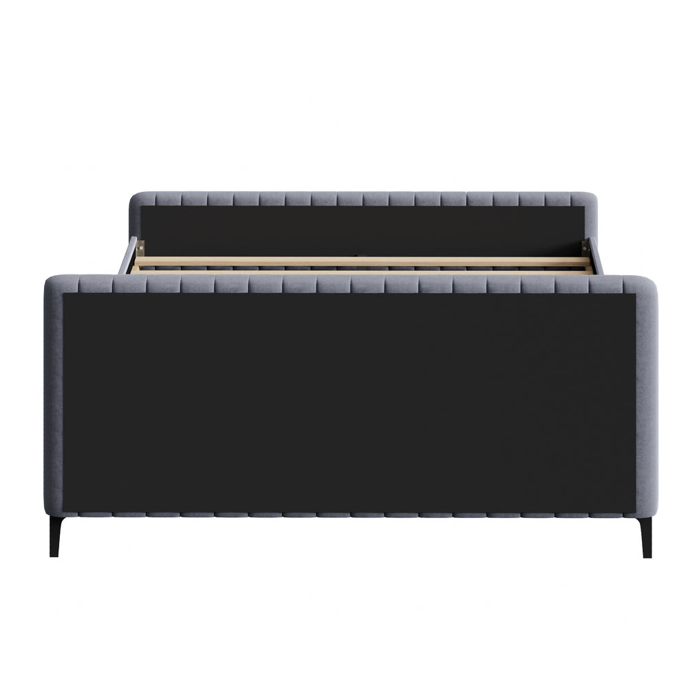 Oikiture Bed Frame King Size Beds Platform Velvet Fabric Grey-Bed Frames-PEROZ Accessories